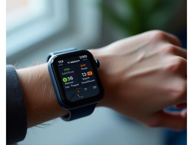 A person's wrist wearing a sleek fitness tracker displaying heart rate data, symbolizing modern health monitoring.