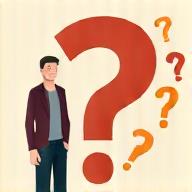 Illustration of a person looking at a large question mark with various answers floating around, symbolizing common questions and answers.