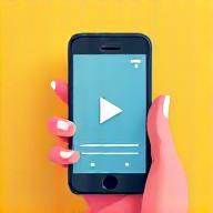 Illustration of a hand holding a smartphone displaying a video player with a play button, representing digital tutorials and guides.
