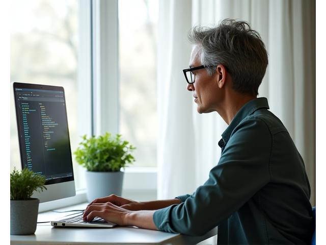 Professional working efficiently on a laptop in a modern Austin office, demonstrating balanced screen time.