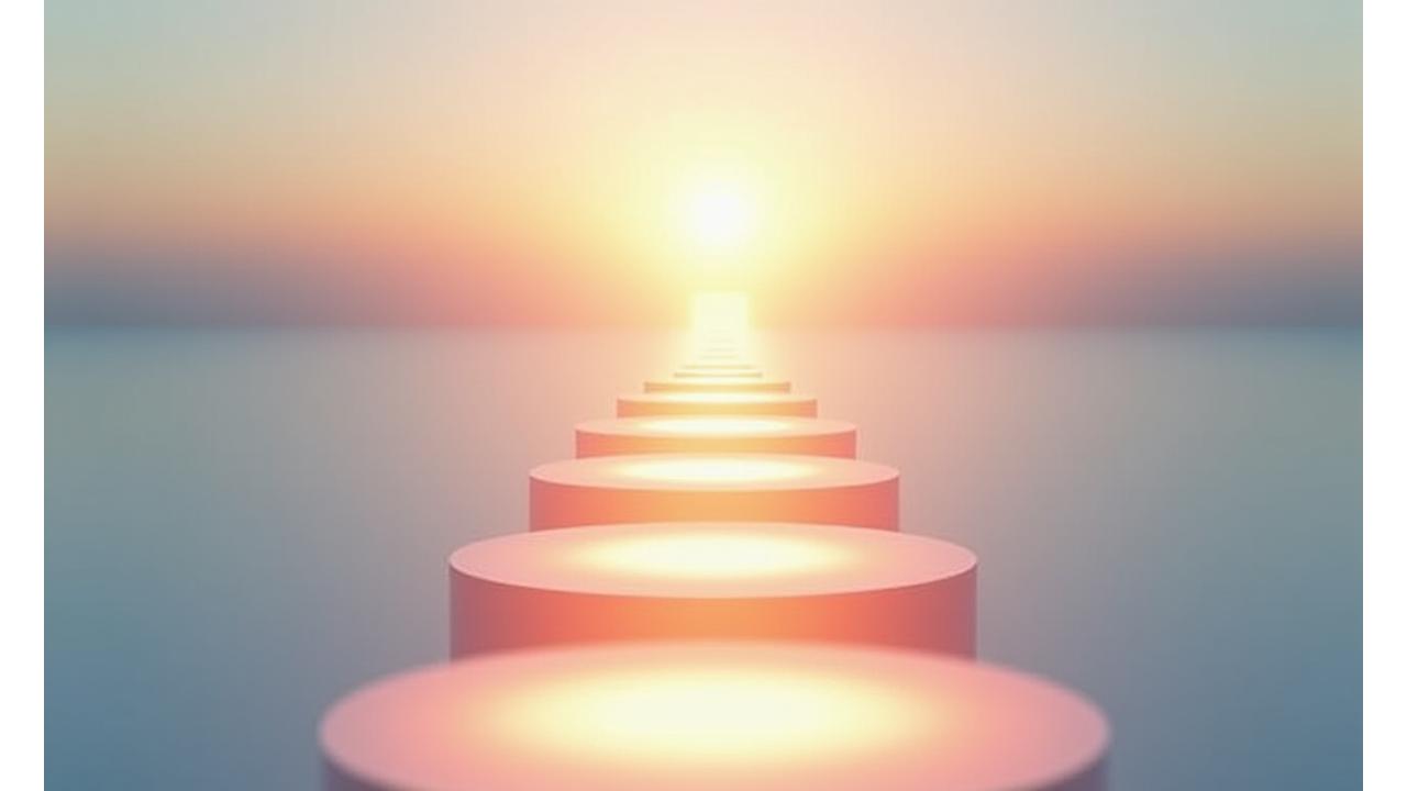 Path of glowing steps leading upwards, symbolizing continuous lifestyle upgrades and personal growth.