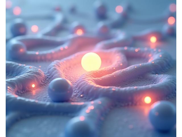An abstract visualization showing interconnected pathways of stress, sleep, and mindfulness, with glowing nodes representing balance and flow.